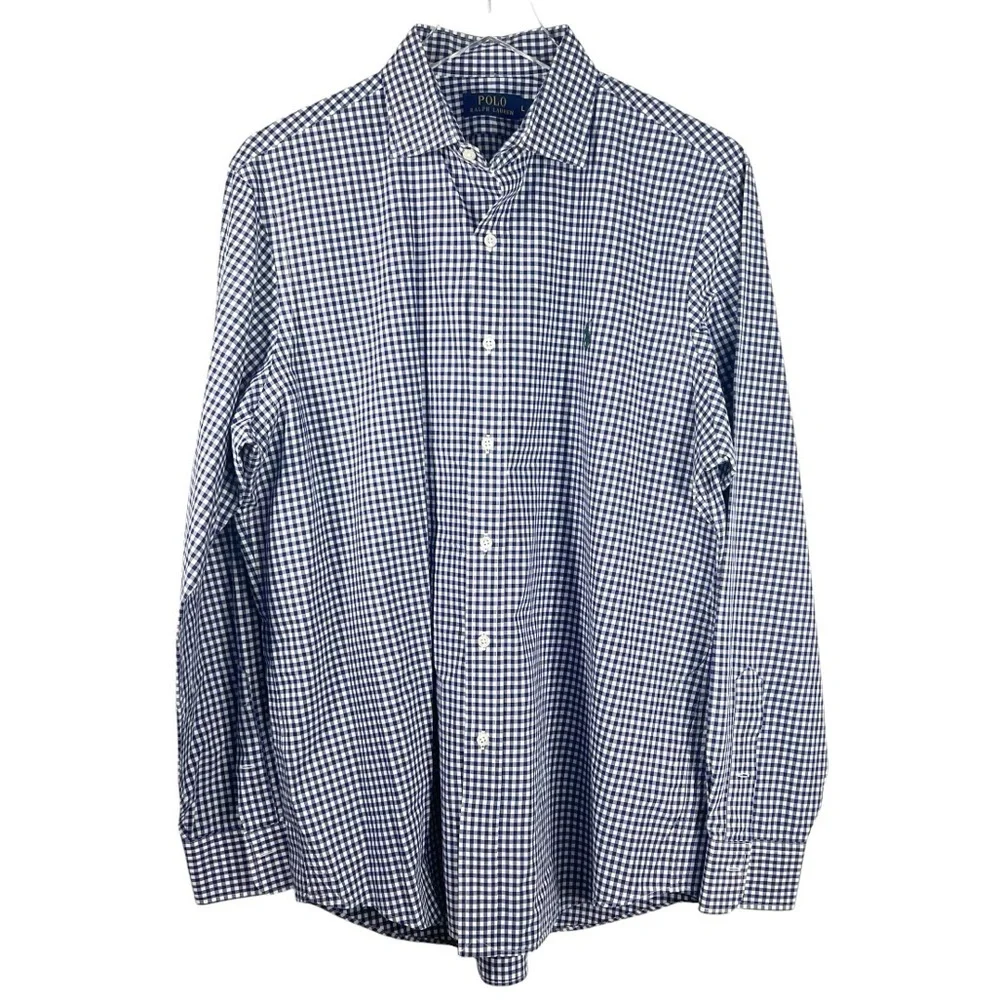 POLO RALPH LAUREN Blue & White Gingham button Down Men's Large Shirt
